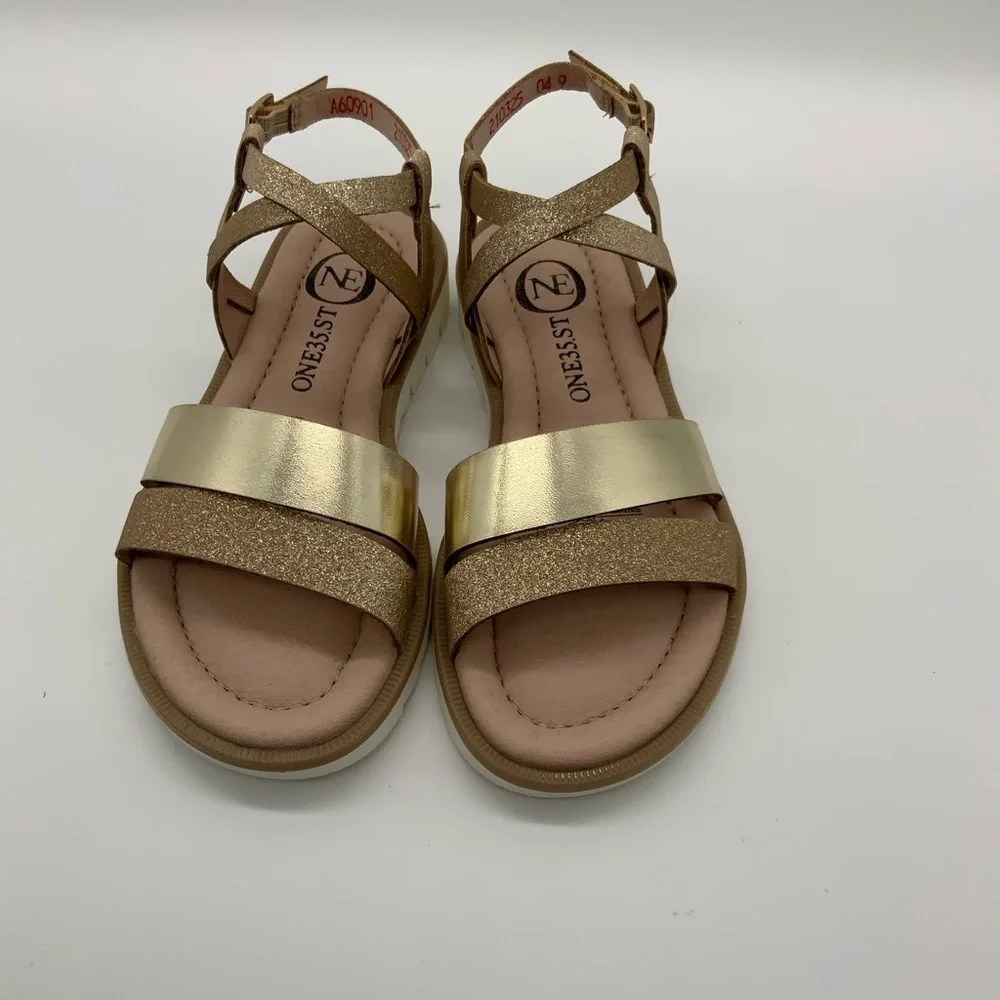 One35 Ankle Strap Sandals ,S.Escarcha Dorado Vegan Leather. Various Size
